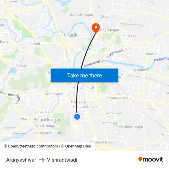 अरण्येश्वर to विश्रांतवाडी map