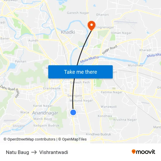 नातू बाग to विश्रांतवाडी map