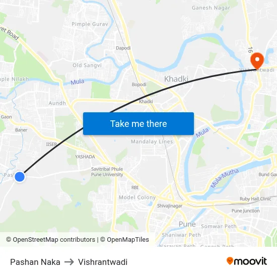 पाषाण नाका to विश्रांतवाडी map
