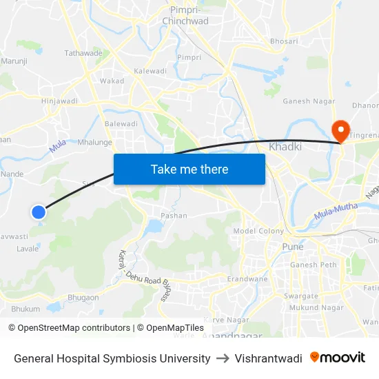General Hospital Symbiosis University to विश्रांतवाडी map