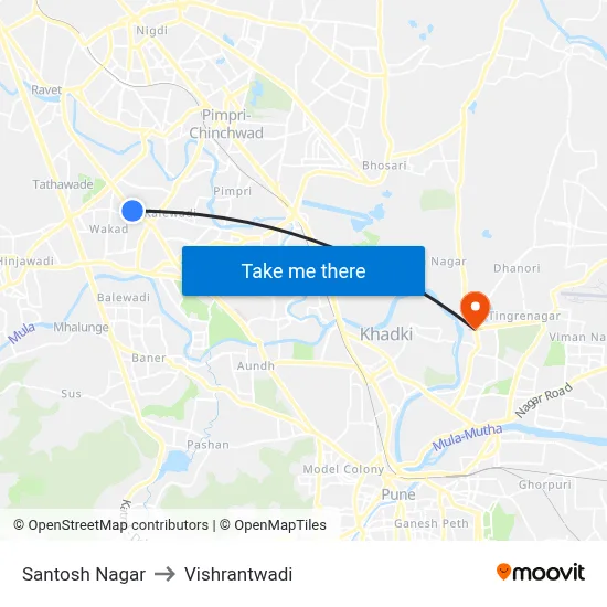 संतोष नगर to विश्रांतवाडी map