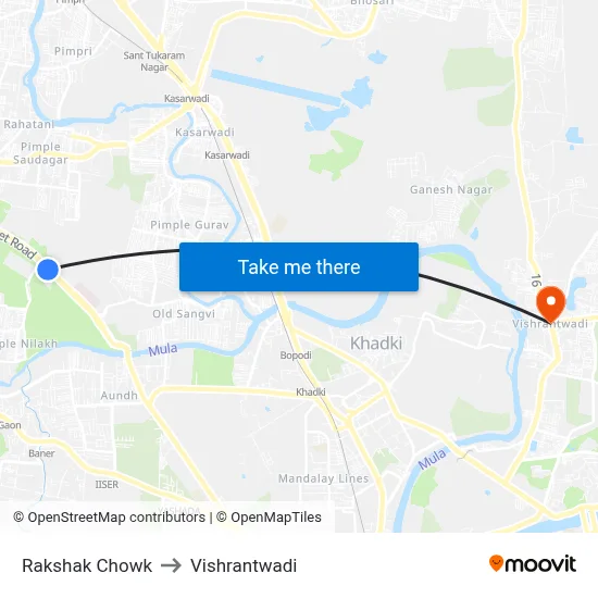 रक्षक चौक to विश्रांतवाडी map