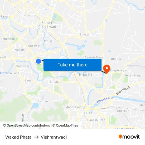 वाकड़ फाटा to विश्रांतवाडी map