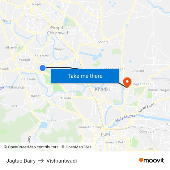 जगताप डेयरी to विश्रांतवाडी map