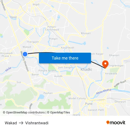 वाकड to विश्रांतवाडी map