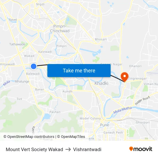 माउंट वर्ट सोसायटी वाकड to विश्रांतवाडी map