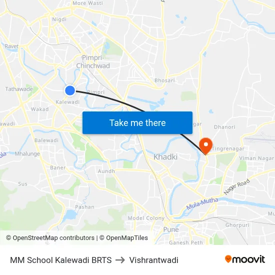 MM School Kalewadi BRTS to विश्रांतवाडी map