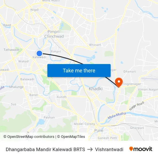 Dhangarbaba Mandir Kalewadi BRTS to विश्रांतवाडी map