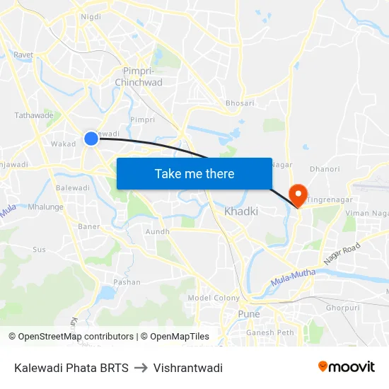 Kalewadi Phata BRTS to विश्रांतवाडी map
