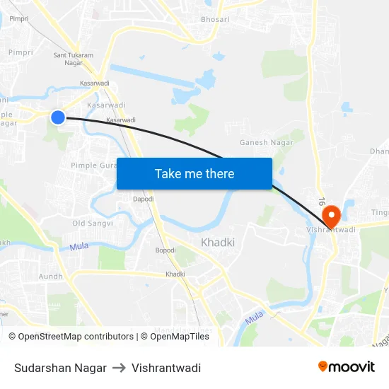सुदर्शन नगर to विश्रांतवाडी map
