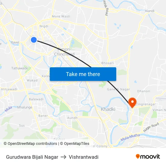 गुरुद्वारा बिजली नगर to विश्रांतवाडी map