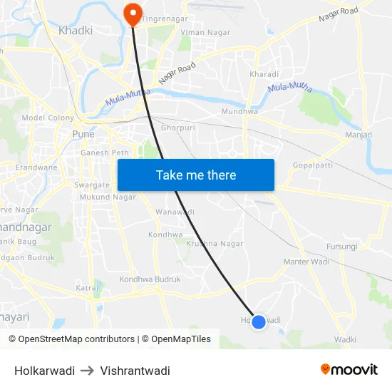 होलकरवाडी to विश्रांतवाडी map