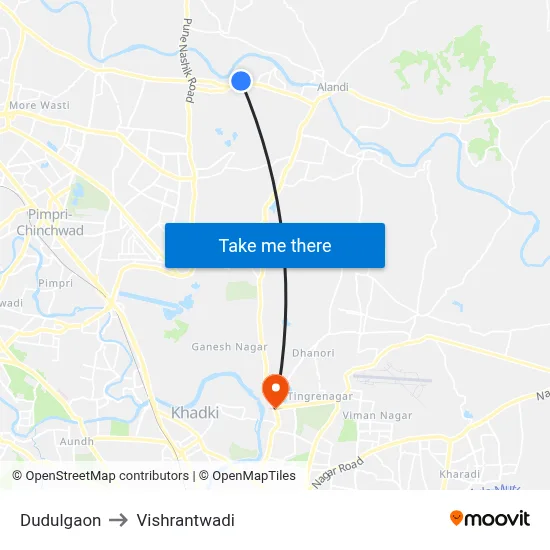 दुदुलगाव to विश्रांतवाडी map