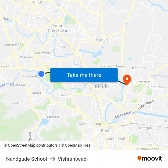 नांदगुडे स्कूल to विश्रांतवाडी map