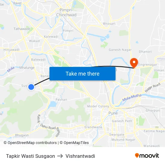 टपकीर वस्ती सुसगाव to विश्रांतवाडी map