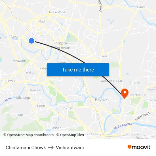 चिंतामणि चौक to विश्रांतवाडी map