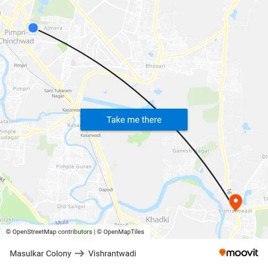 मसुलकर कॉलोनी to विश्रांतवाडी map