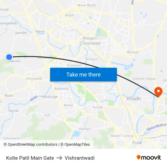कोल्टे पाटिल मेन गेट to विश्रांतवाडी map