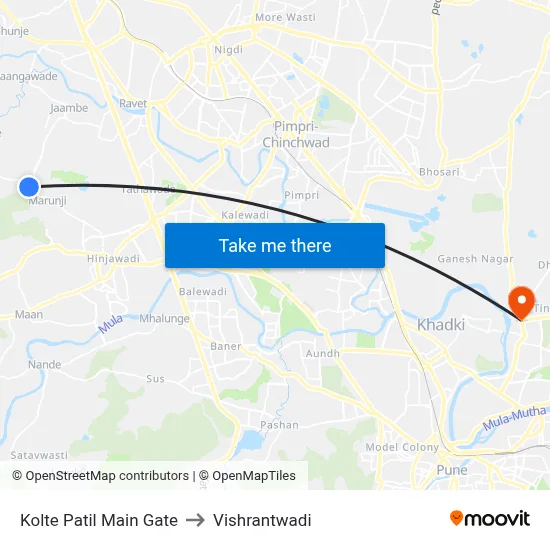 कोल्टे पाटिल मेन गेट to विश्रांतवाडी map