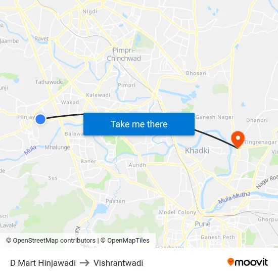 डी मार्ट हिंजवाड़ी to विश्रांतवाडी map