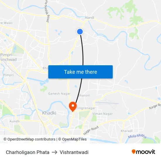 Charholigaon Phata to विश्रांतवाडी map