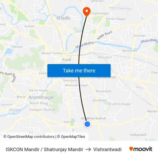 इस्कॉन मंदिर / शत्रुंजय मंदिर to विश्रांतवाडी map