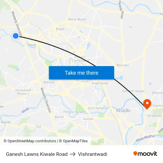 गणेश लॉन्स किवले रोड to विश्रांतवाडी map