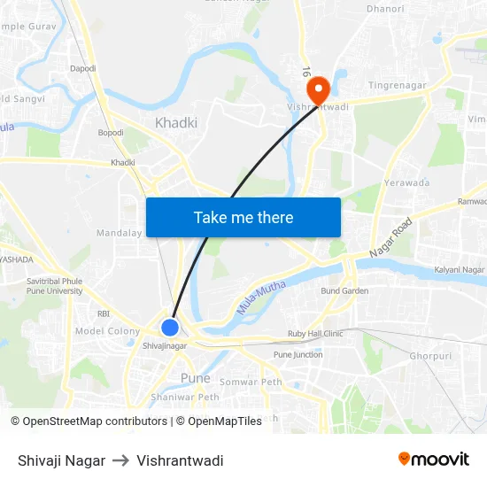 शिवाजी नगर to विश्रांतवाडी map