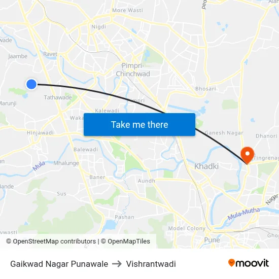 गायकवाड नगर पुनावले to विश्रांतवाडी map
