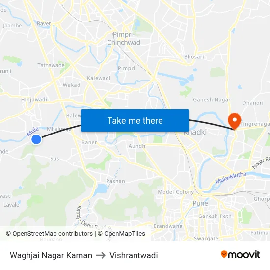 वाघजाई नगर कमान to विश्रांतवाडी map