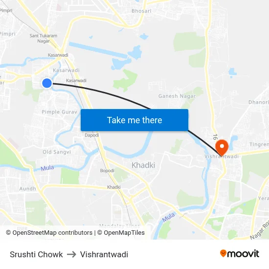 सृष्टि चौक to विश्रांतवाडी map