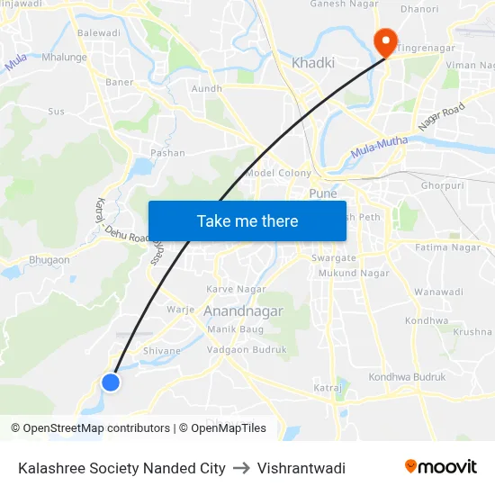 Kalashree Society Nanded City to विश्रांतवाडी map