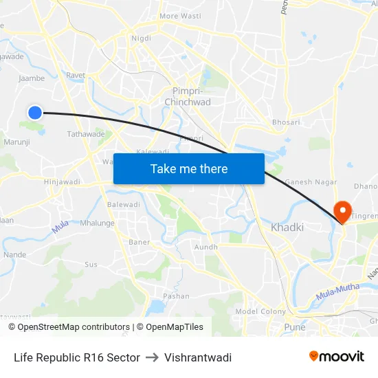 लाइफ रिपब्लिक आर16 सेक्टर to विश्रांतवाडी map