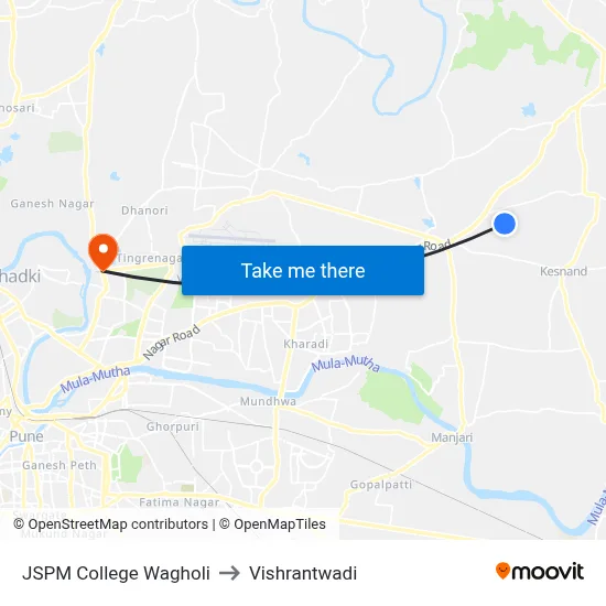 जेएसपीएम कॉलेज वाघोली to विश्रांतवाडी map