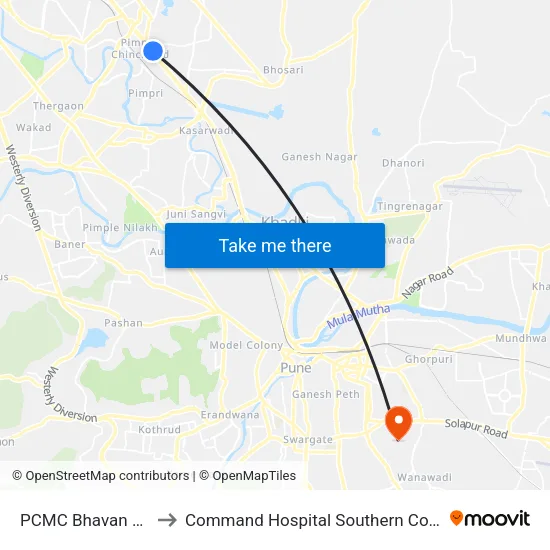 पिंपरी मा.न.पा भवन to कमांड हॉस्पिटल सदर्न कमान map