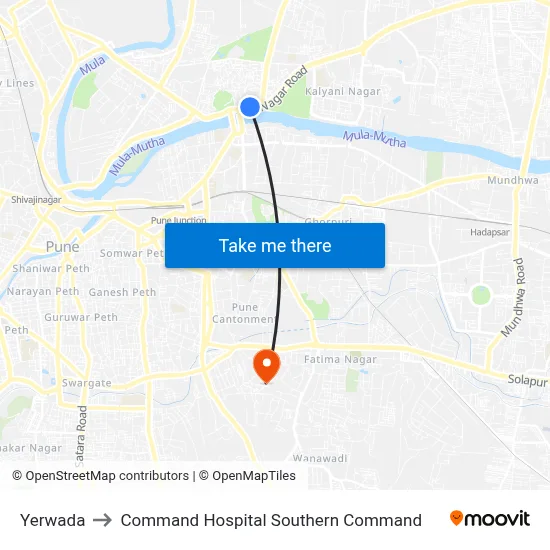 Yerwada to Command Hospital Southern Command map