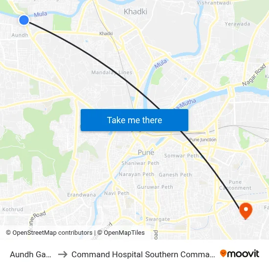 Aundh Gaon to Command Hospital Southern Command map