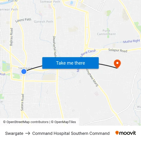 Swargate to Command Hospital Southern Command map