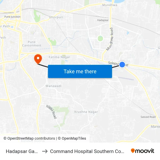 Hadapsar Gadital to Command Hospital Southern Command map