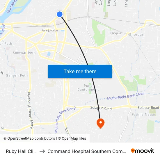Ruby Hall Clinic to Command Hospital Southern Command map