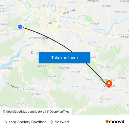 निसर्ग सोसायटी बावधन to सासवाड़ map
