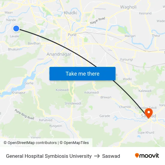 General Hospital Symbiosis University to सासवाड़ map