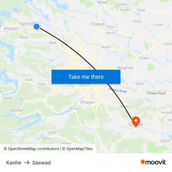 कन्हे to सासवाड़ map