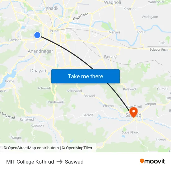 MIT College Kothrud to सासवाड़ map