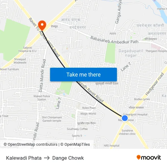 कालेवाड़ी फाटा to डांगे चौक map