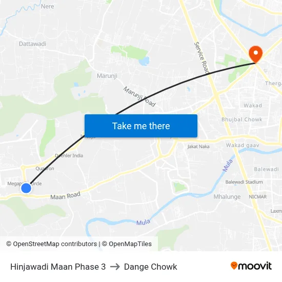 हिंजवाड़ी मान फेज 3 to डांगे चौक map