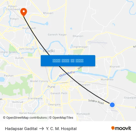 हडपसर गडीटाल to वाई.सी.एम. अस्पताल map
