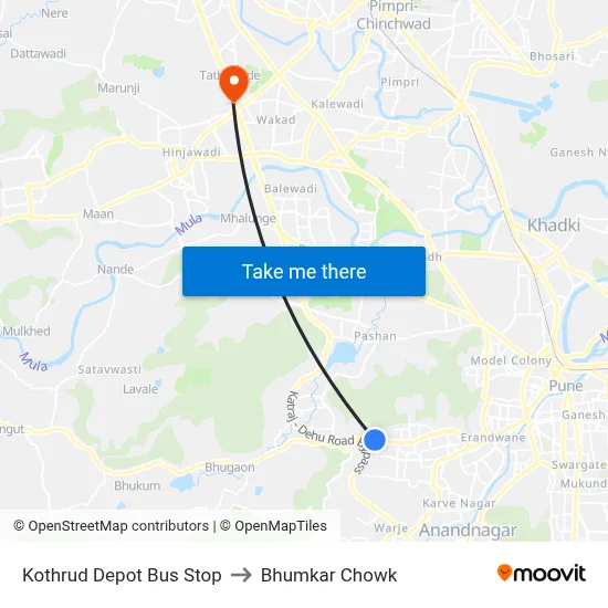 कोथरुड डिपो बस स्टॉप to भुमकर चौक map