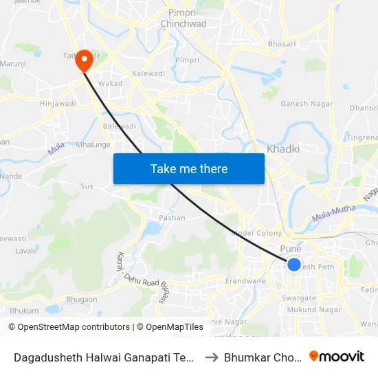 दगडूशेठ हलवाई गणपति मंदिर to भुमकर चौक map