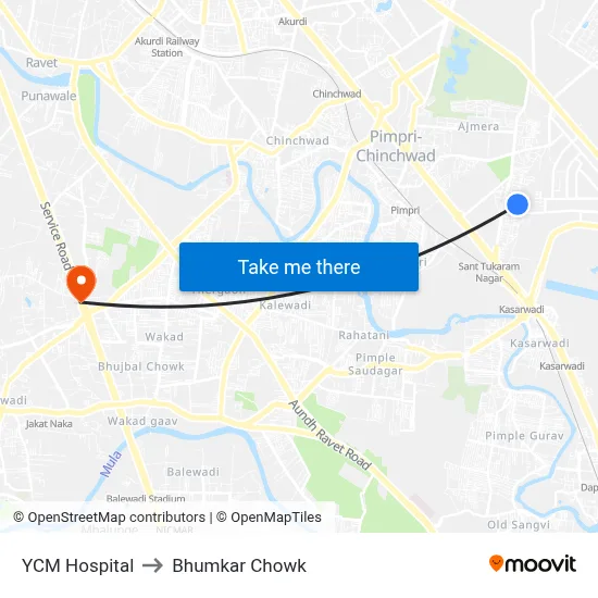 वाय.सी.एम. हॉस्पिटल to भुमकर चौक map